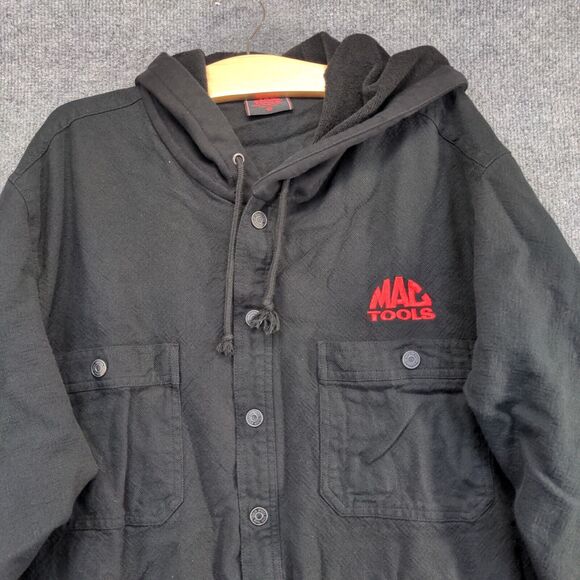 Mac Tools Men's Button-Up Flannel Lined Hooded Jacket Black Big 2X Pockets - Picture 3 of 14
